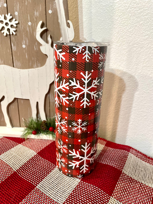 Snowy Christmas 20oz Plaid Tumbler