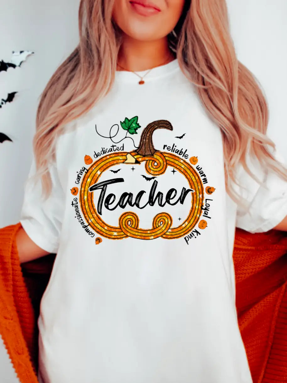 Teacher Pencil Pumpkin Graphic Tee