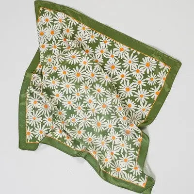Silky Flower Green Bandana Scarf