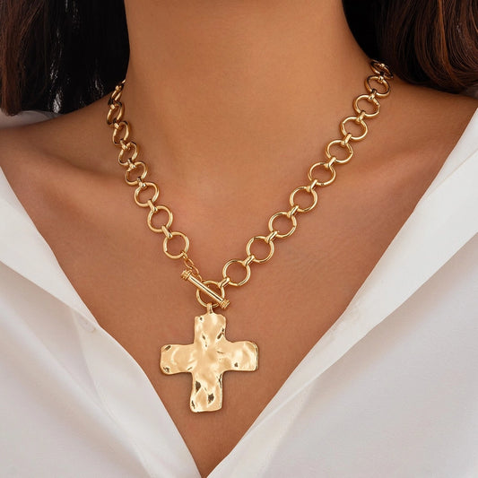 Notable Hammered Cross Font Toggle Necklace