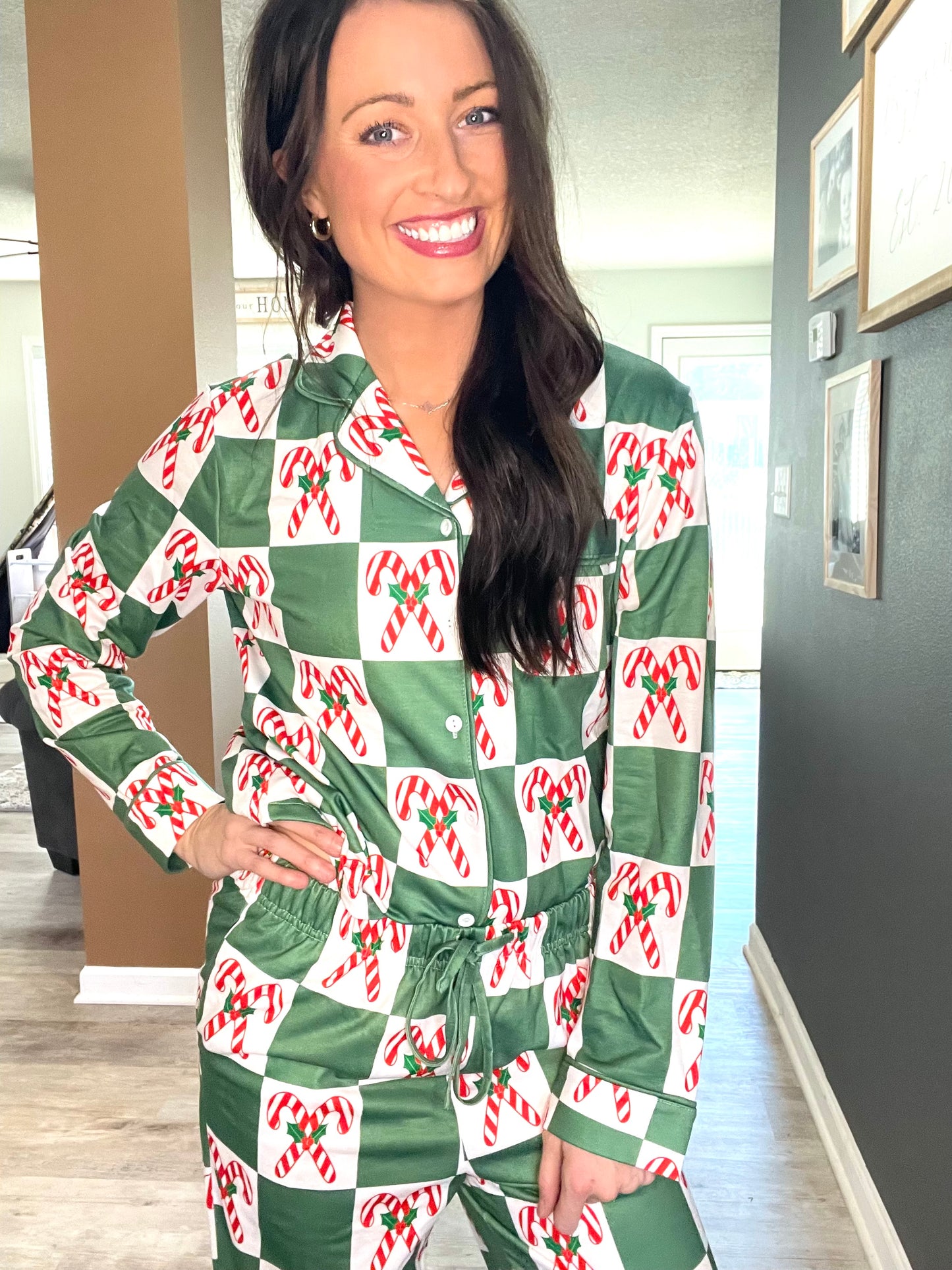 Holly Jolly Green Checkered Christmas Two-Piece Pajama Set