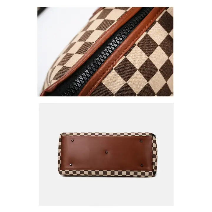 Camel Colored Checkered Weekender Duffle Bag
