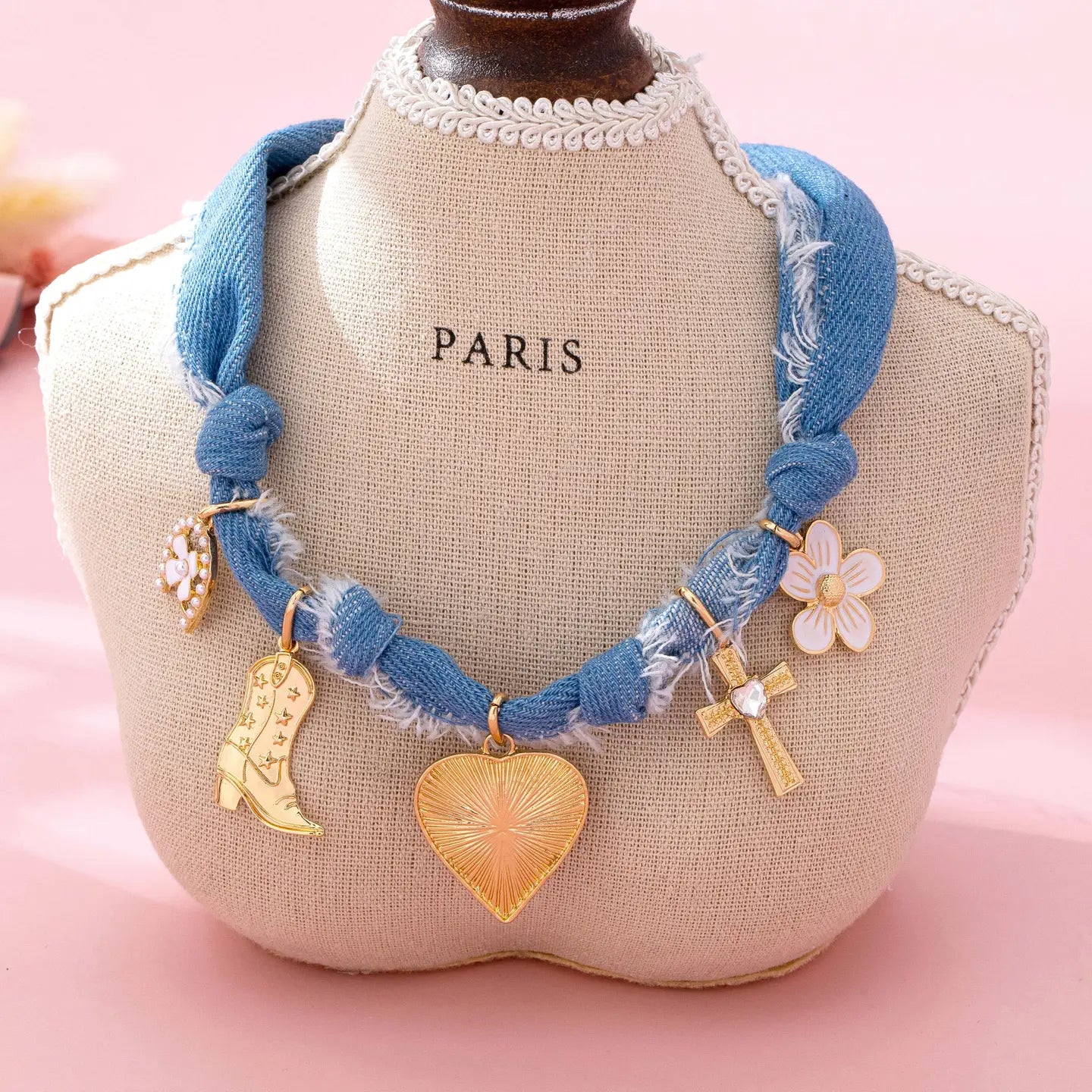 Western Denim Charm Necklace