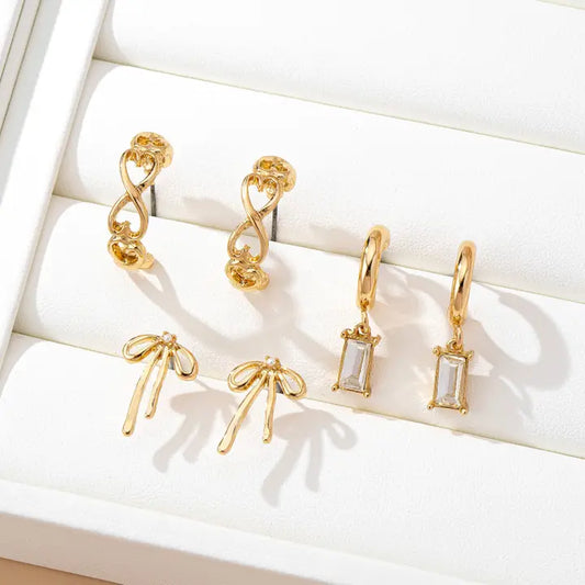 Bow, Stone, & Heart Earring Trio Set