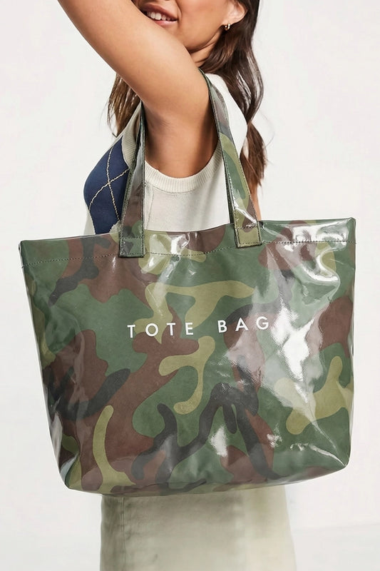 Camouflage Glossy Pu Leather Tote Bag