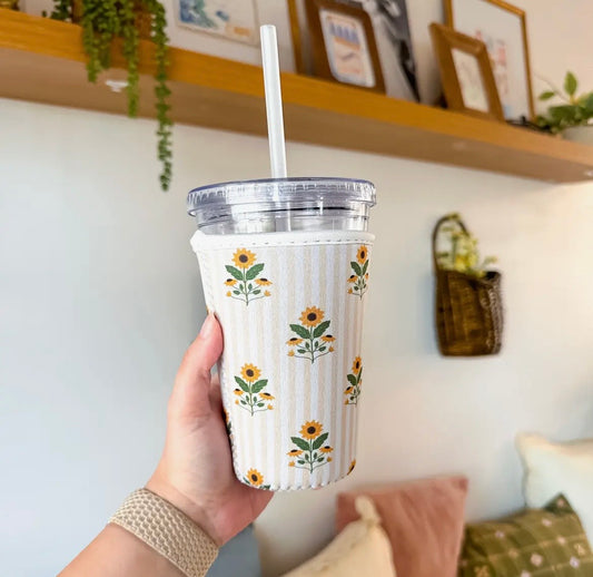 Yellow Striped Sunflower Iced Coffee Sleeve