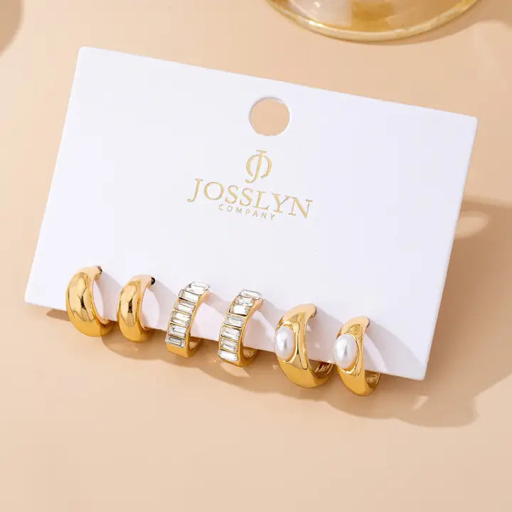 Pearl and Hoop Trio Earring Set