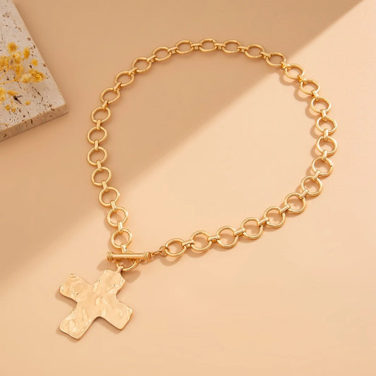 Notable Hammered Cross Font Toggle Necklace