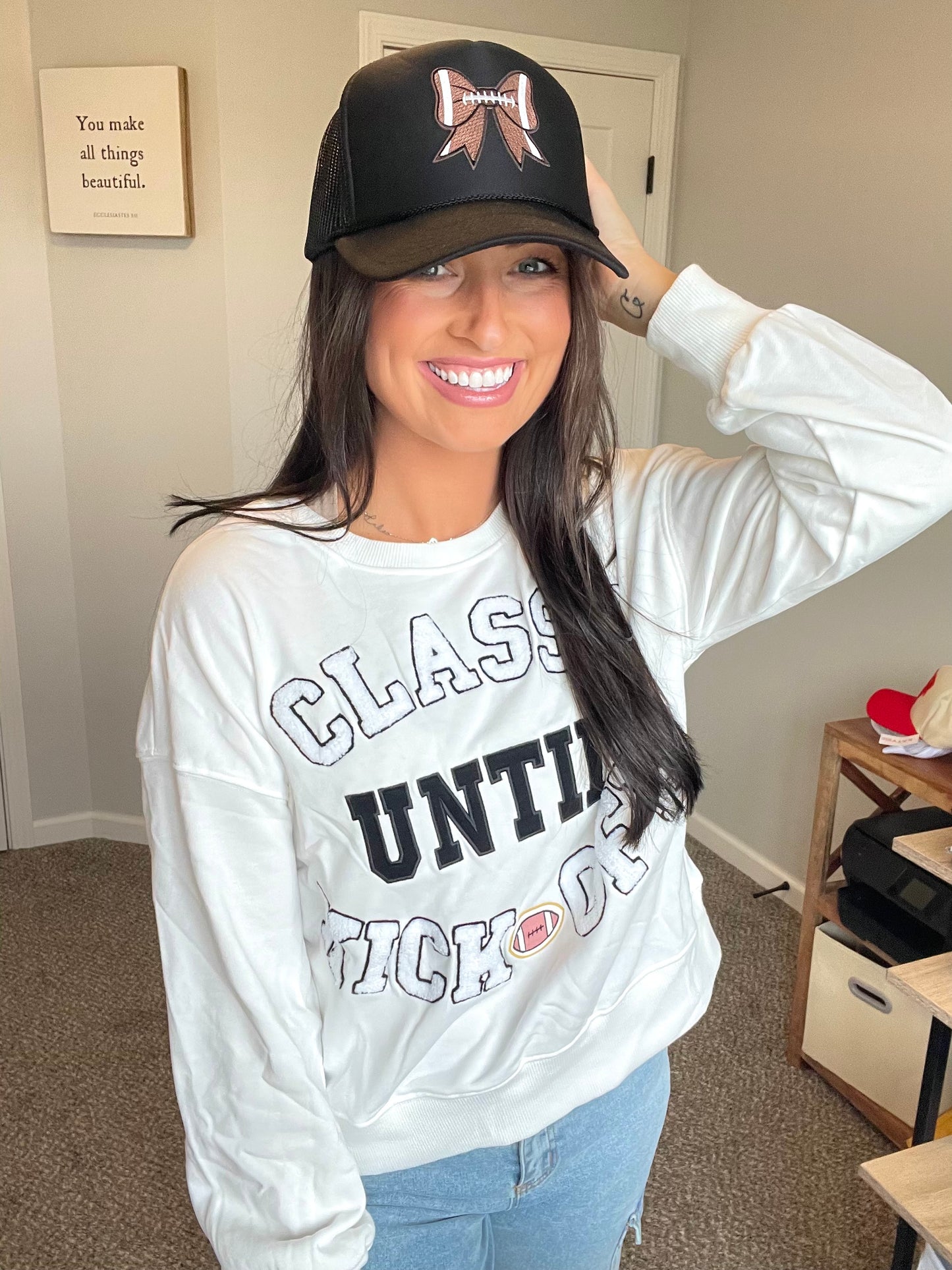 Classy Until Kickoff Letter Patched Football Sweatshirt