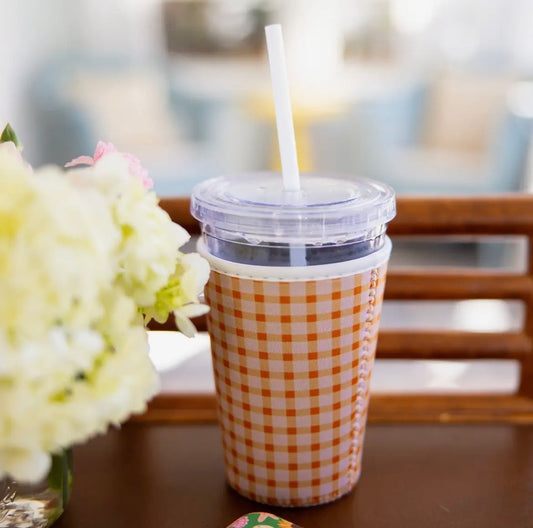 Orange Gingham Iced Coffee Sleeve