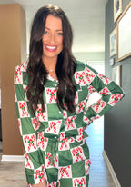 Holly Jolly Green Checkered Christmas Two-Piece Pajama Set