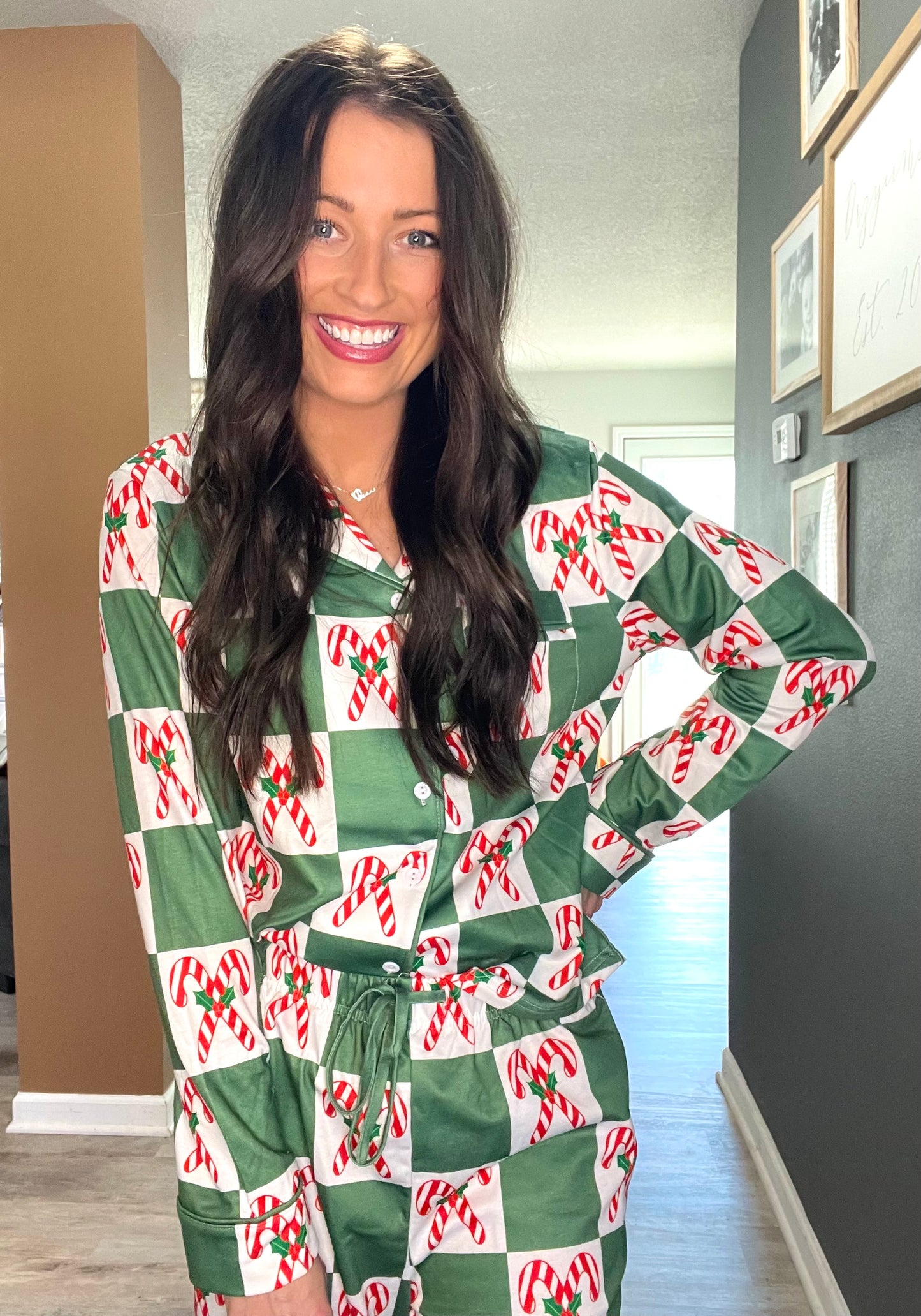 Holly Jolly Green Checkered Christmas Two-Piece Pajama Set