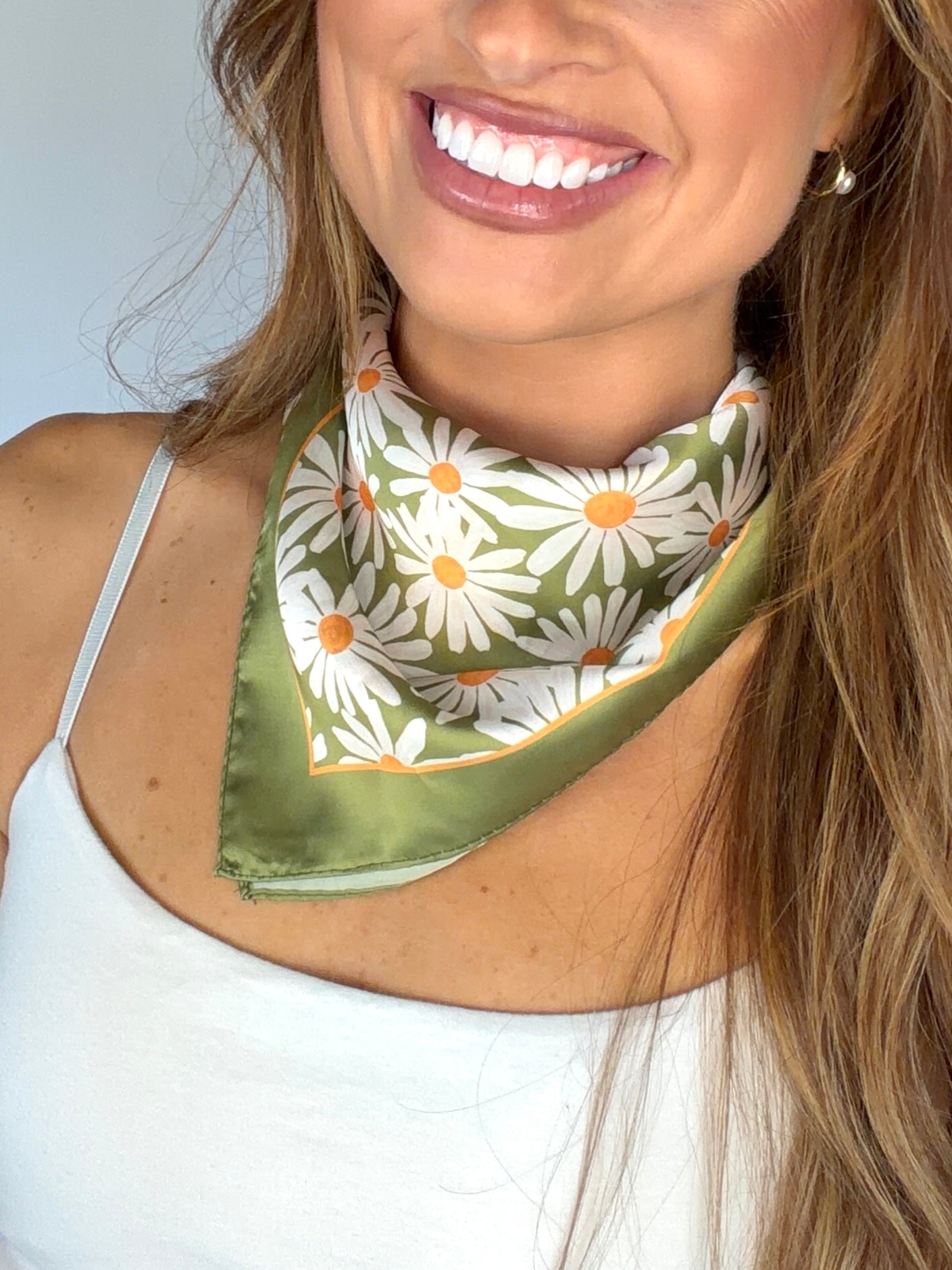 Silky Flower Green Bandana Scarf