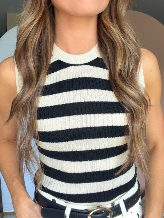 Black & White Striped Knit Tank