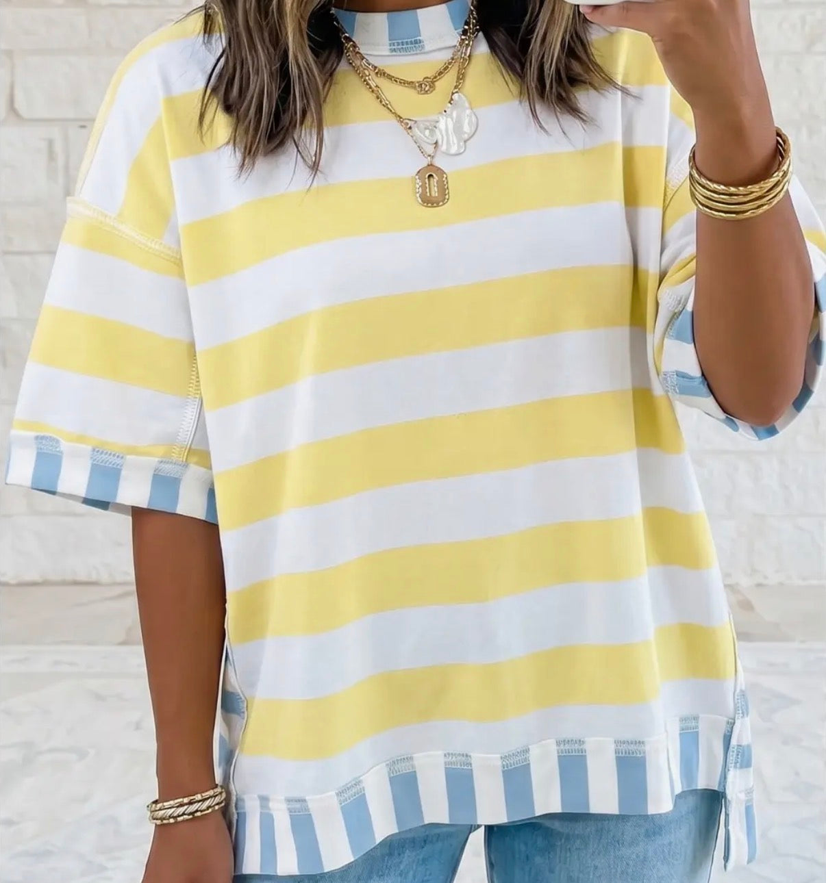 Exposed Seam Contrast Oversized Top