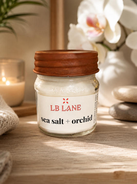Sea Salt + Orchid 8oz Wood Wick Non-Toxic Soy Wax Candle