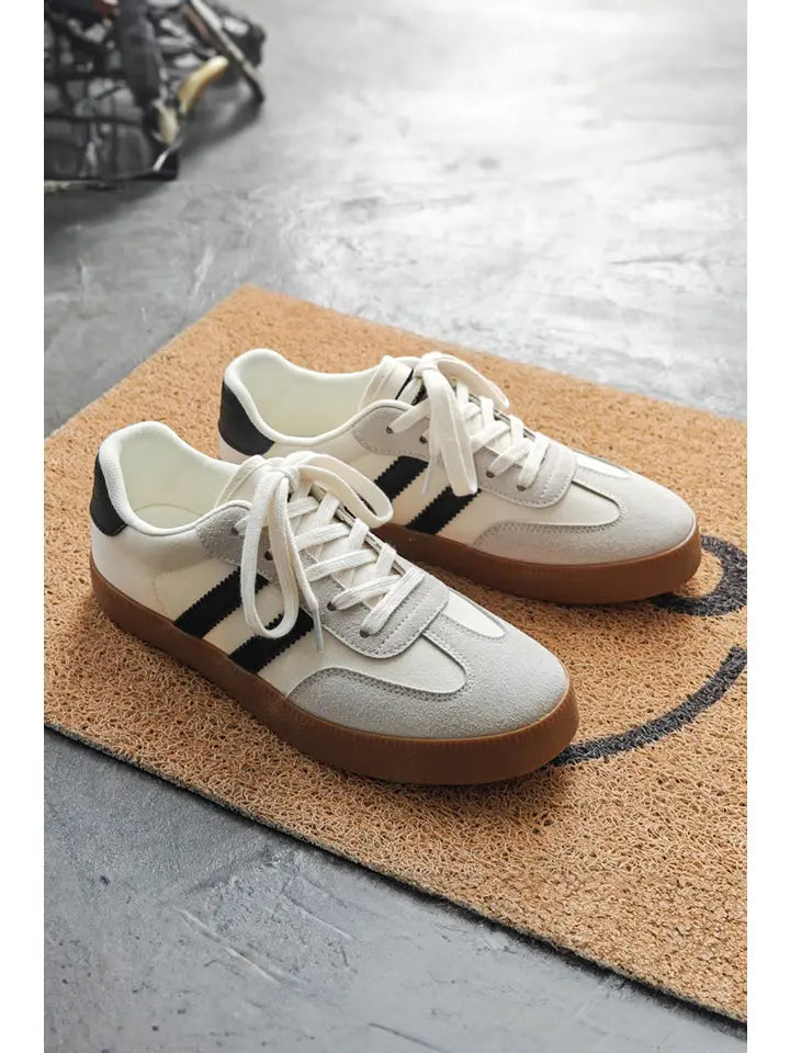 Striped Lace-Up Flat Sneakers