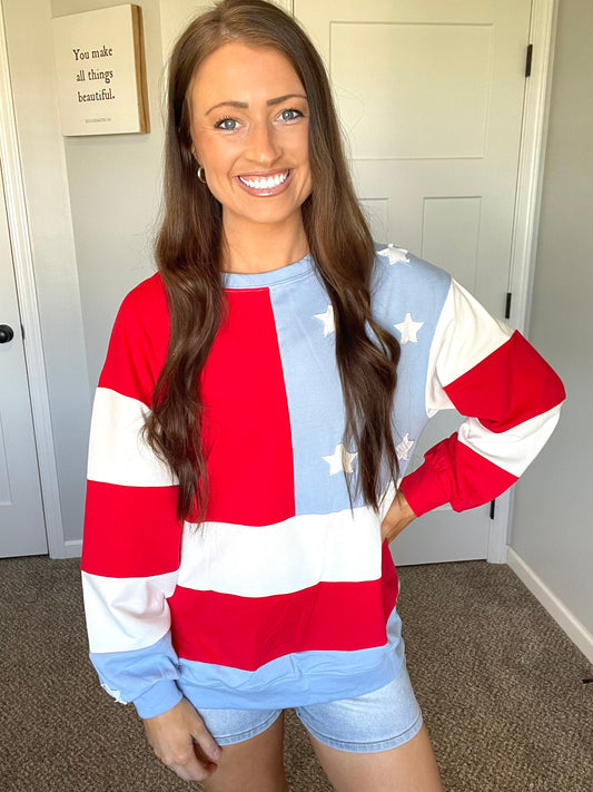 American Flag Vintage Oversized Pullover