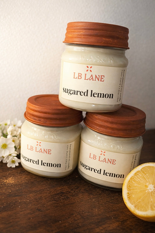 Sugared Lemon 8oz Soy Wax Non-toxic Wood Wick Candle