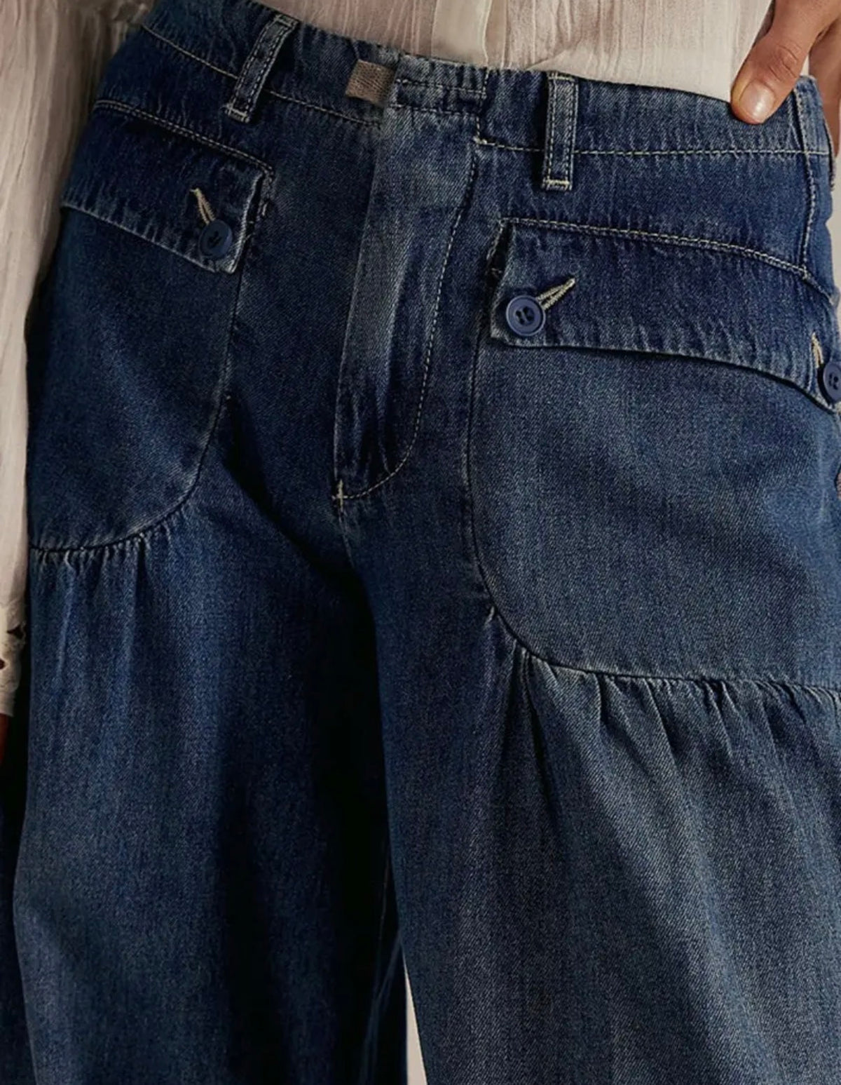 Elastic-Cuff Straight Denim Velcro Jeans