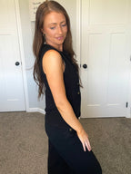 Black Denim Sleeveless Vest & Wide Leg Jeans Set