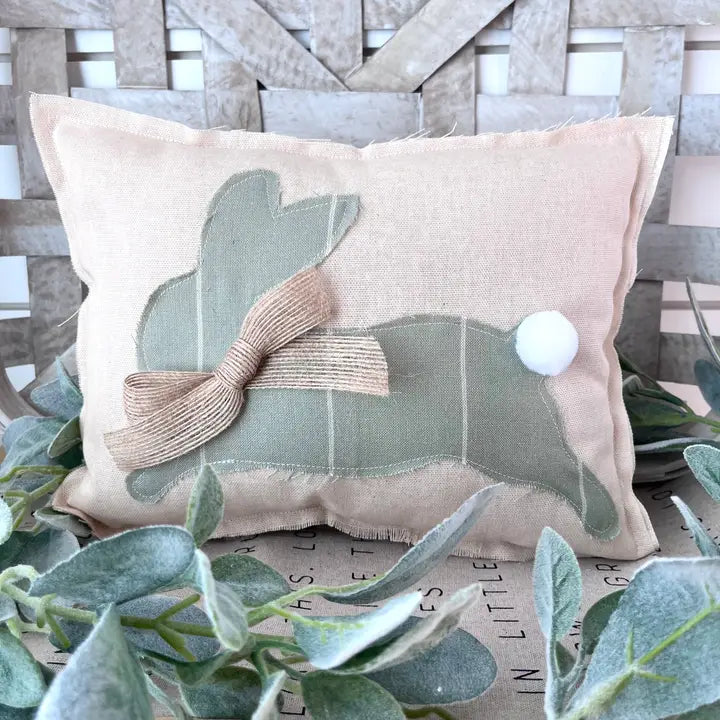 Sage Primitive Farmhouse Spring Bunny Pillow-LAYING BUNNY