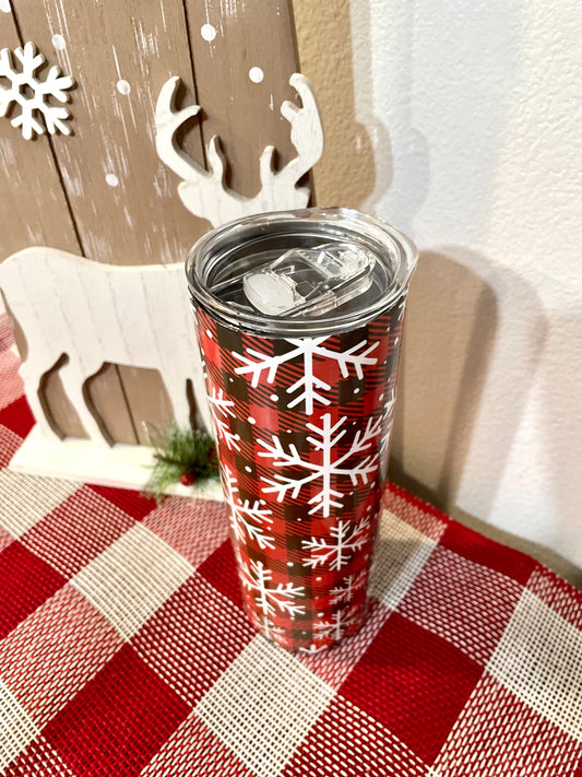 Snowy Christmas 20oz Plaid Tumbler