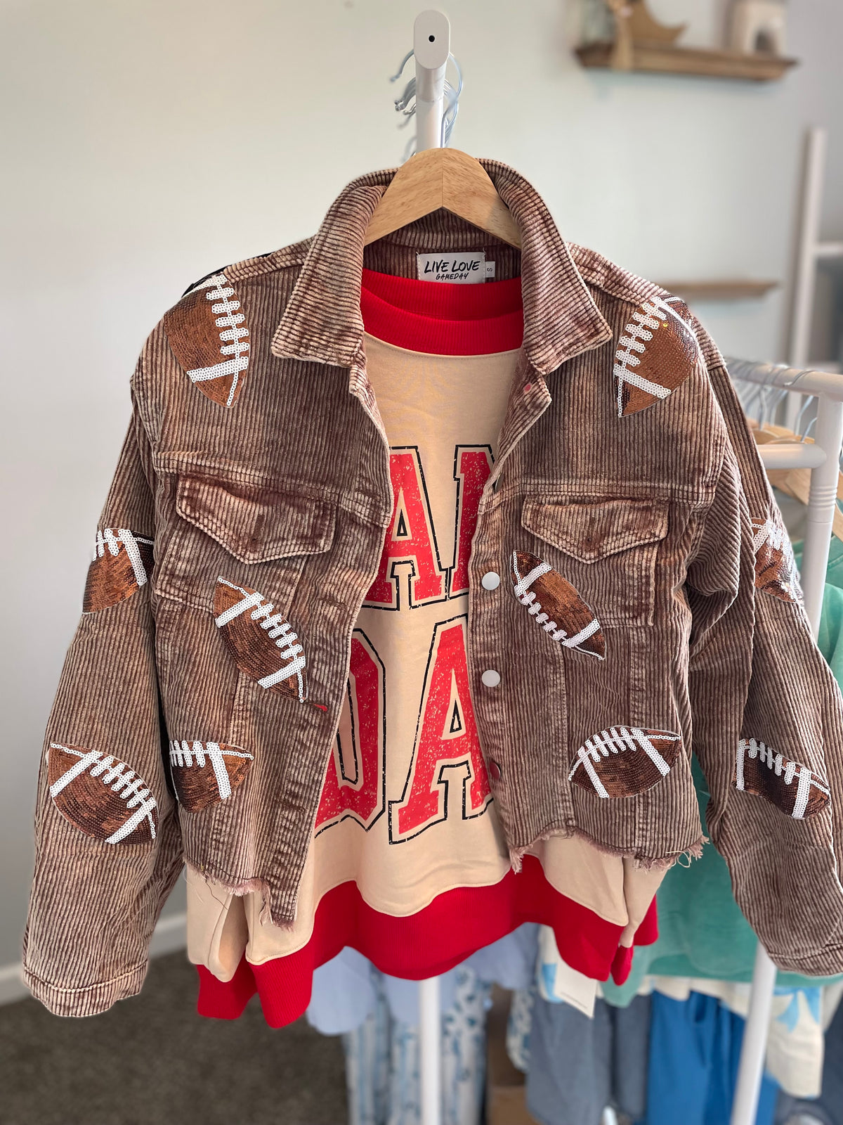 Brown Corduroy Sequin Football Jacket