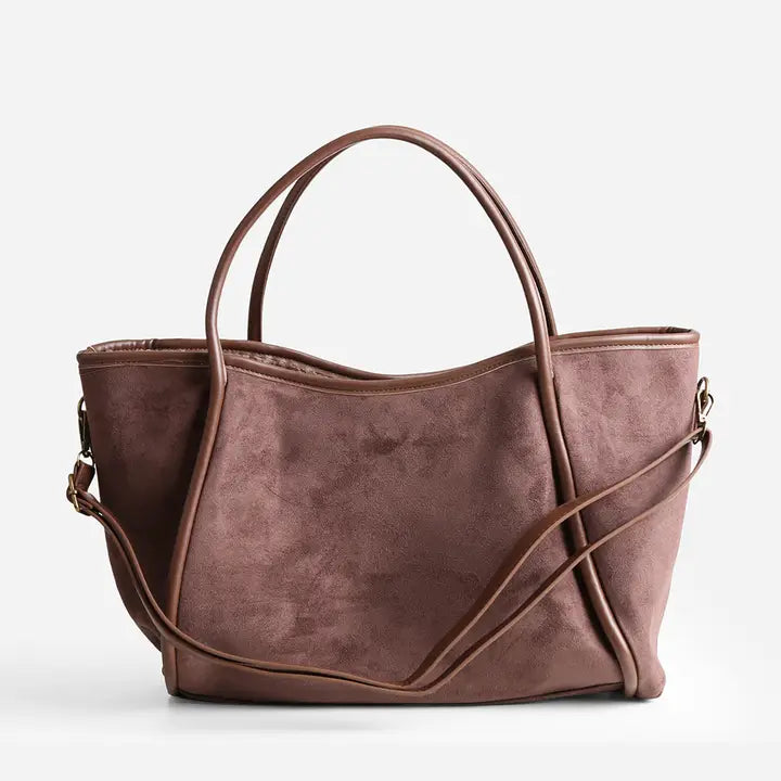 Taupe Color Faux Suede Shoulder Tote Bag