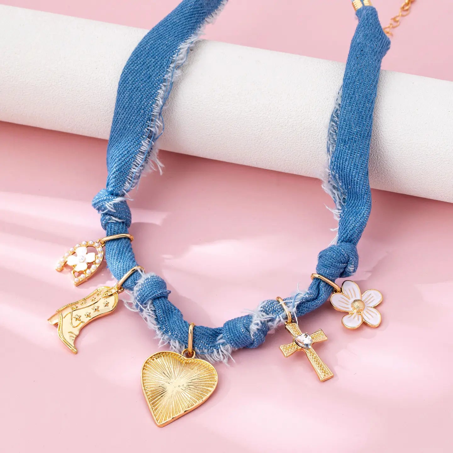 Western Denim Charm Necklace