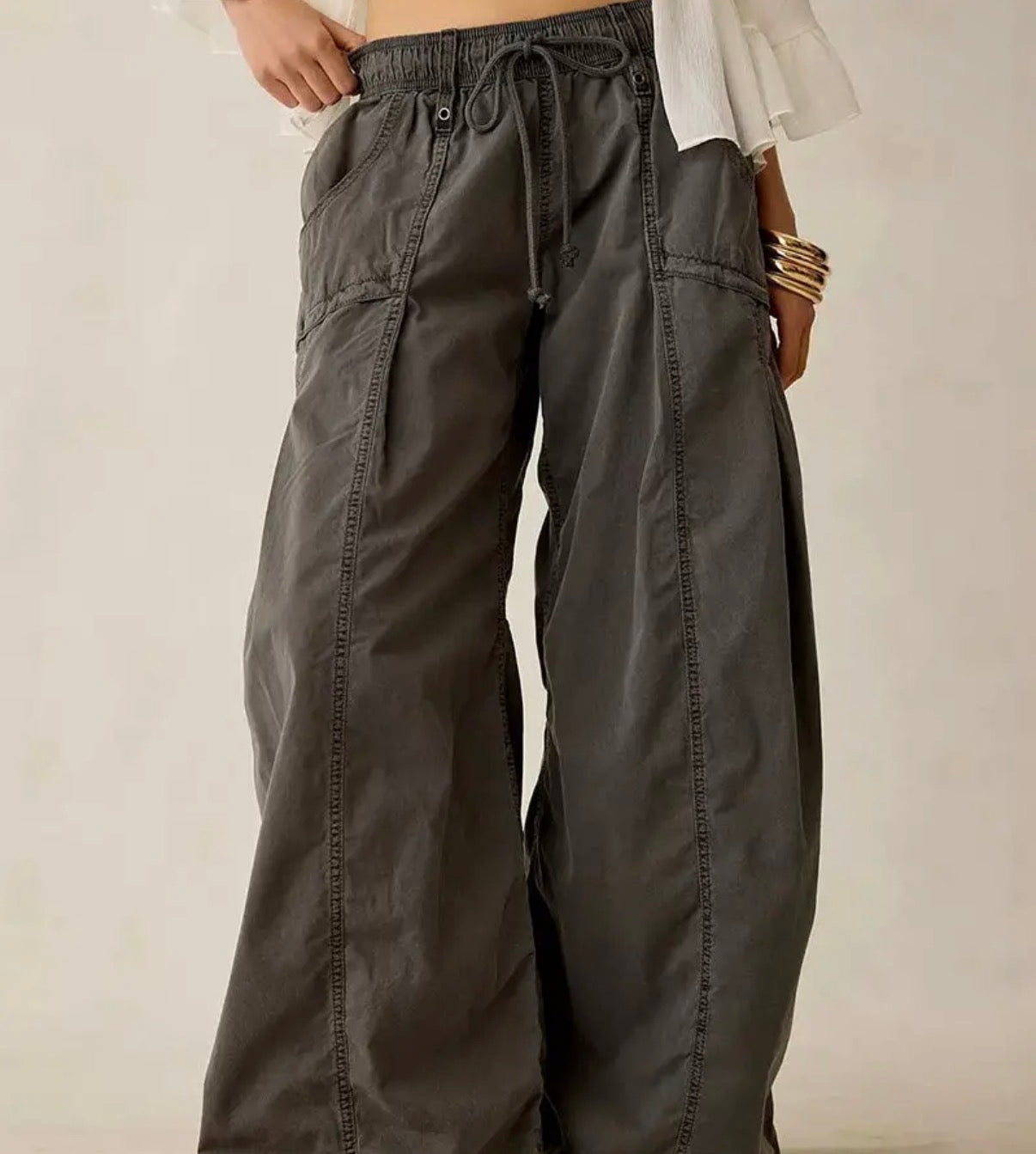 Drawstring Elastic Waistband Wide Leg Pants