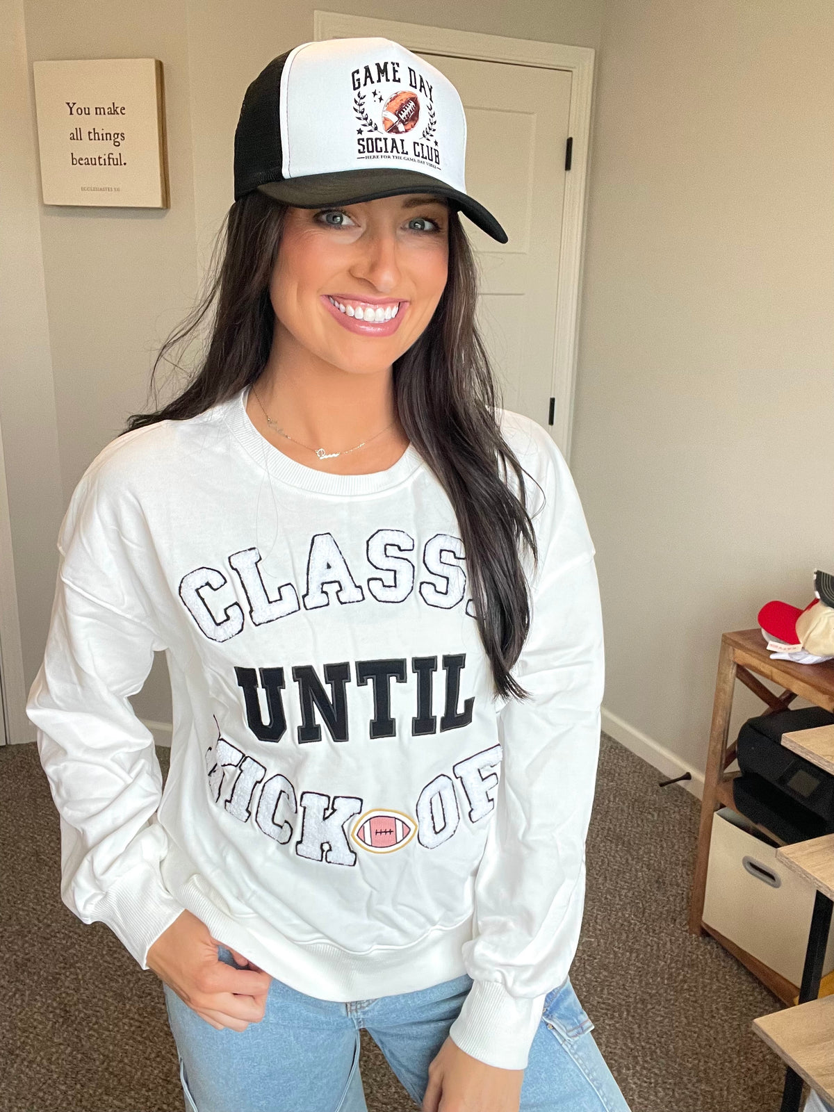 Classy Until Kickoff Letter Patched Football Sweatshirt