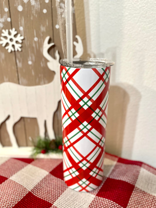 Red Christmas 20oz Plaid Tumbler