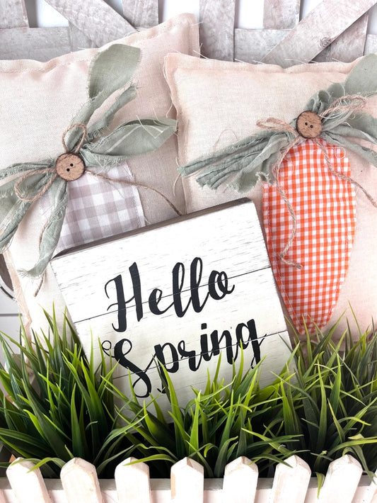 Orange Gingham Primitive Farmhouse Spring Carrot Pillow