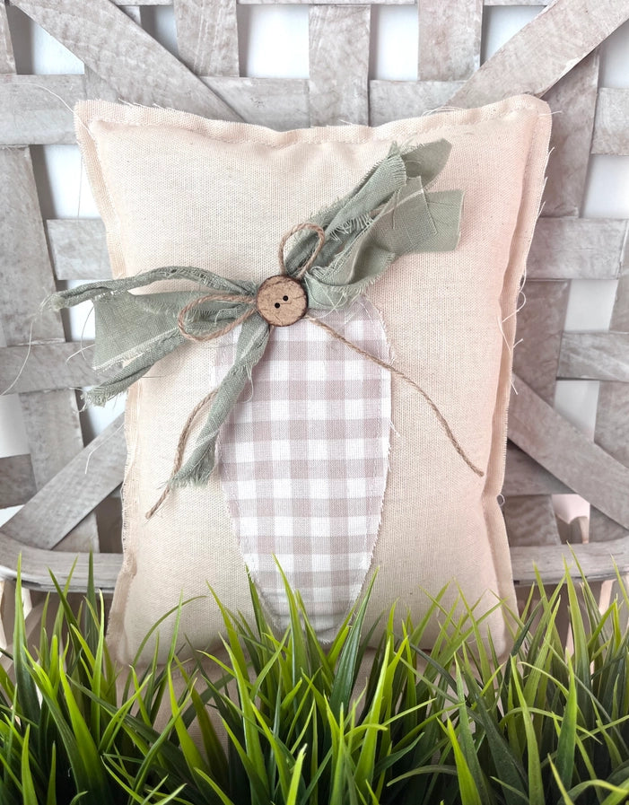 Light Checkered Primitive Farmhouse Spring Carrot Pillow