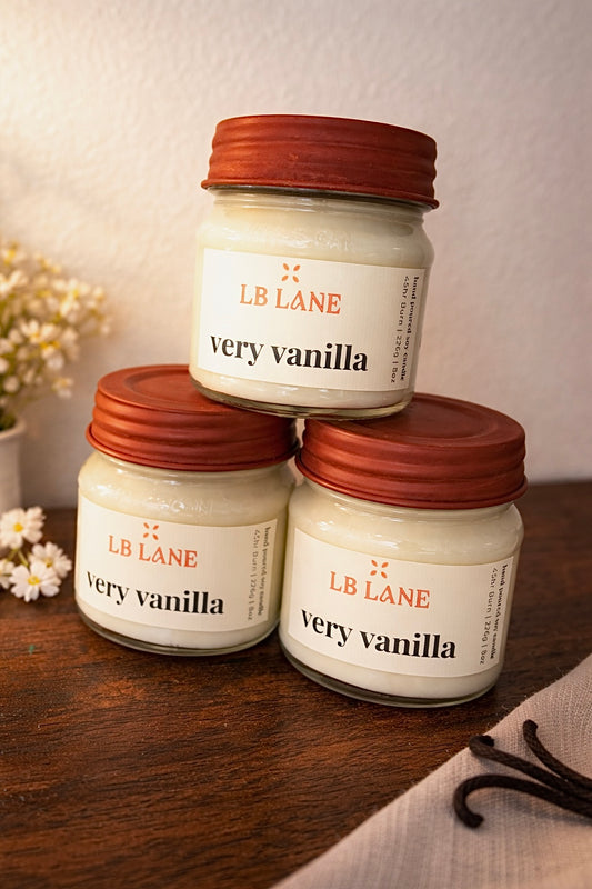 Very Vanilla 8oz Soy Wax Non-toxic Wood Wick Candle