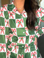 Holly Jolly Green Checkered Christmas Two-Piece Pajama Set
