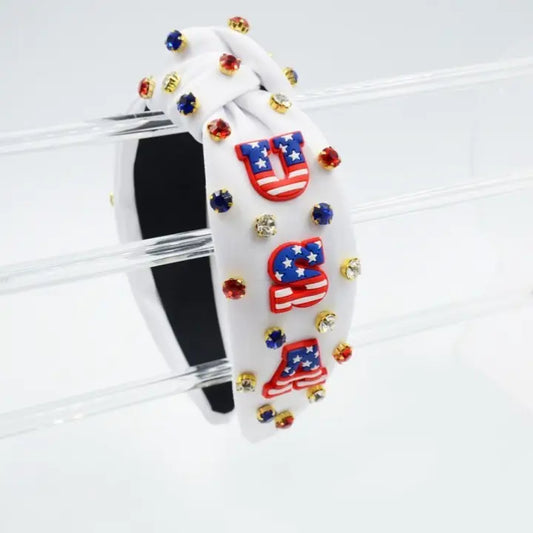 White USA Rhinestone Headband