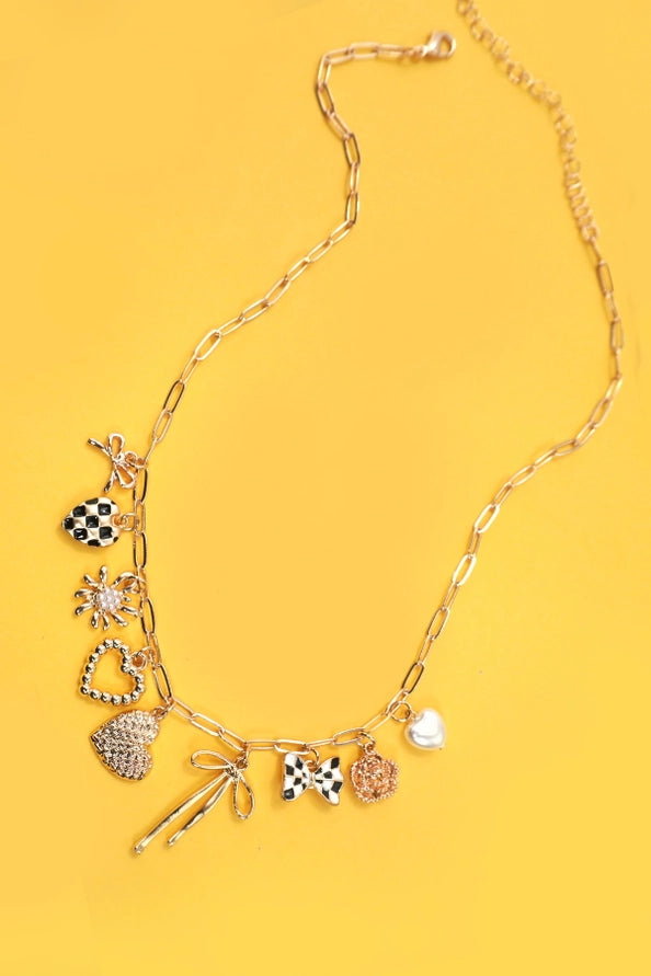 Charm Necklace- Checker, Bow, Floral