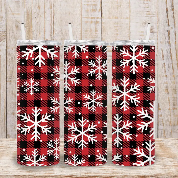 Snowy Christmas 20oz Plaid Tumbler