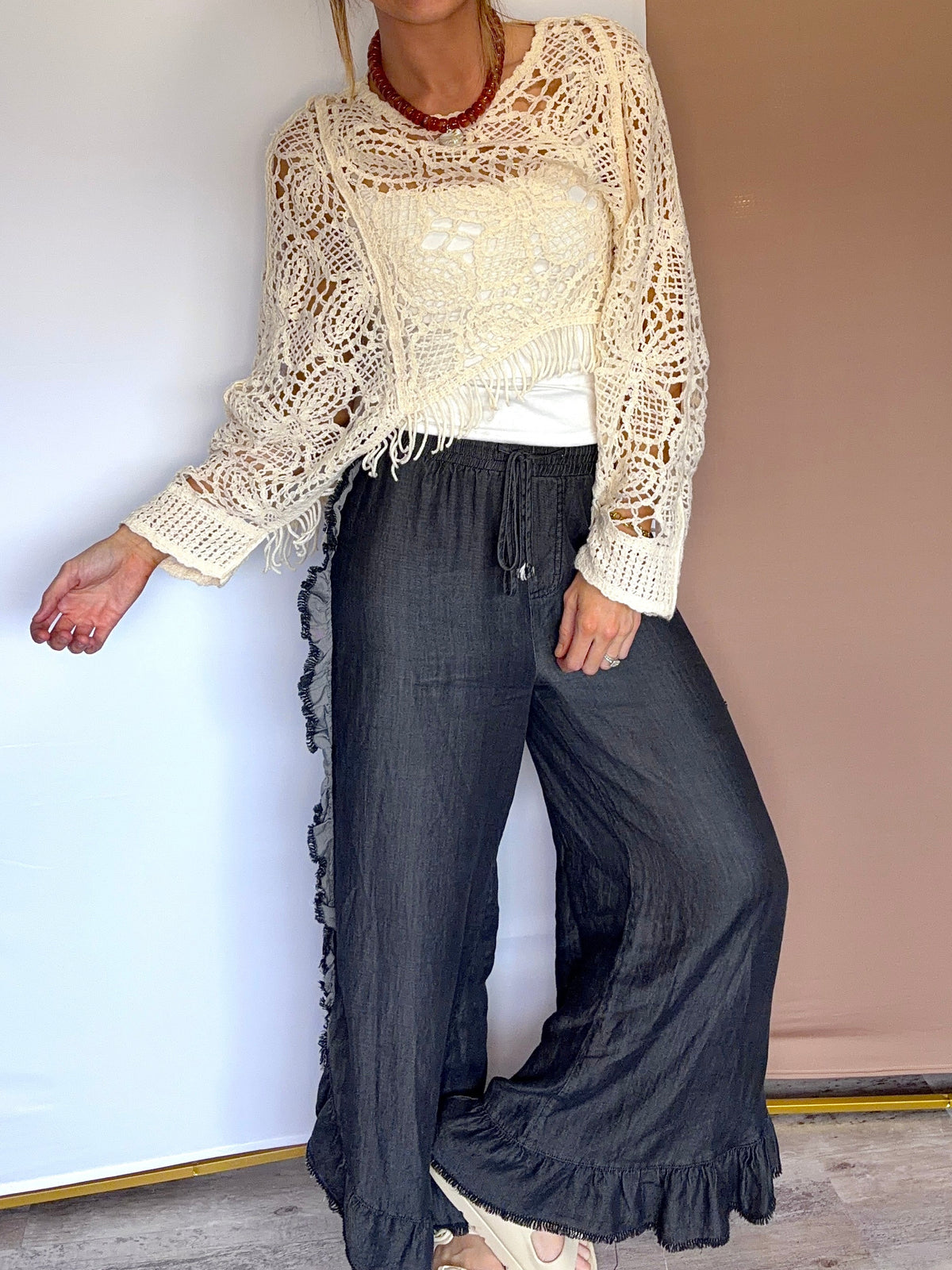 Ruffled Wide Leg Casual Pants