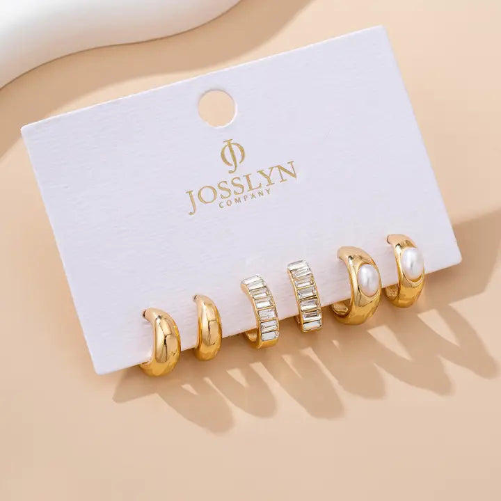 Pearl and Hoop Trio Earring Set