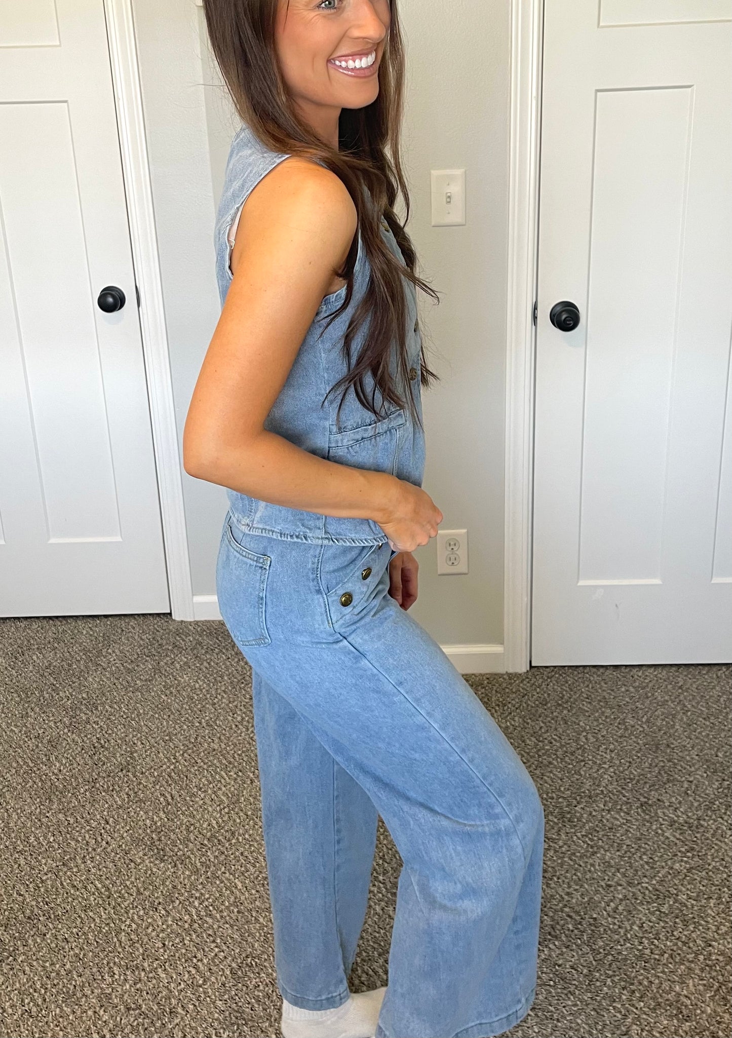 Women's Denim Sleeveless Vest & Wide Leg Jean Set