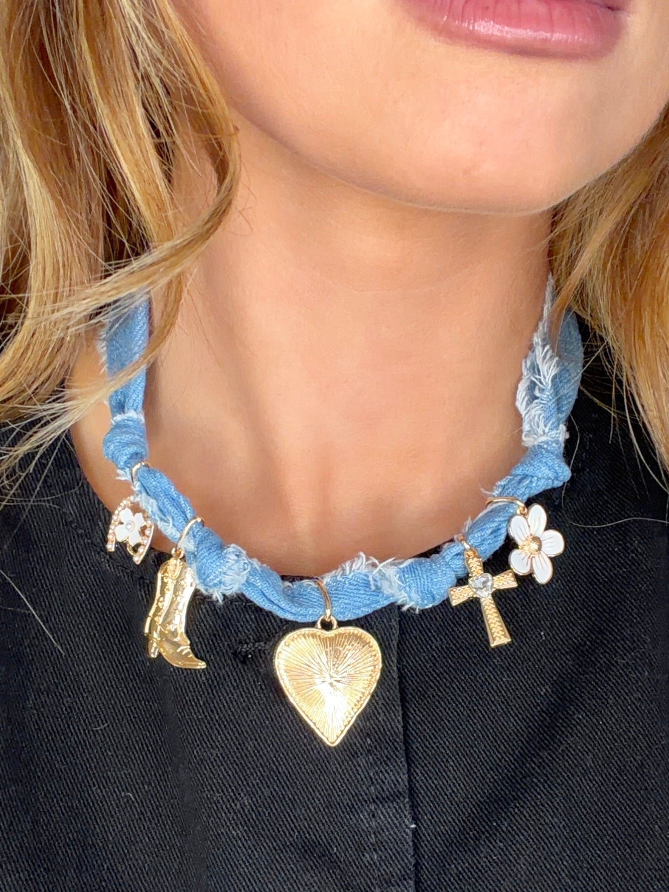 Western Denim Charm Necklace