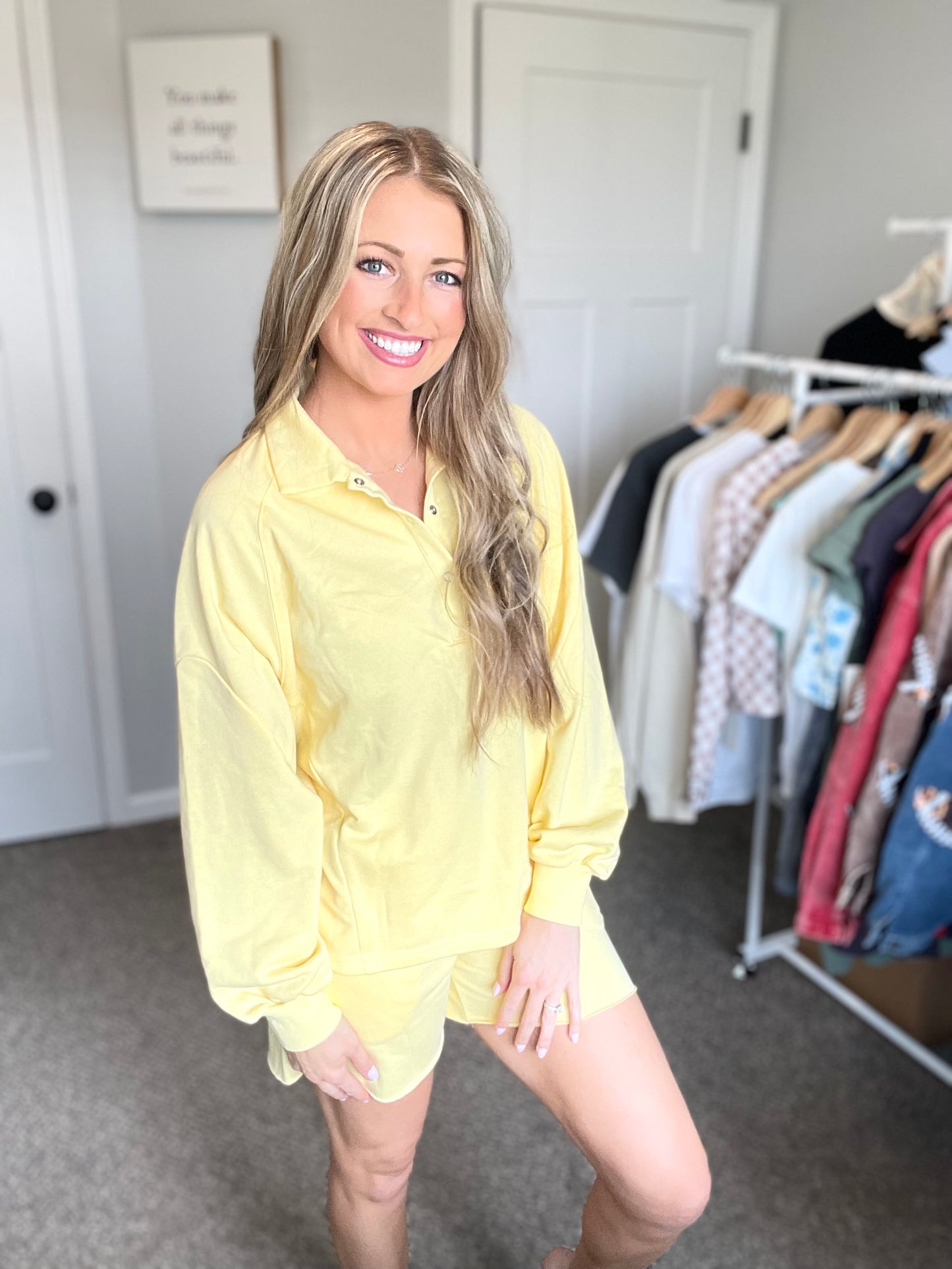 Button Pullover and Shorts 2-Piece Set