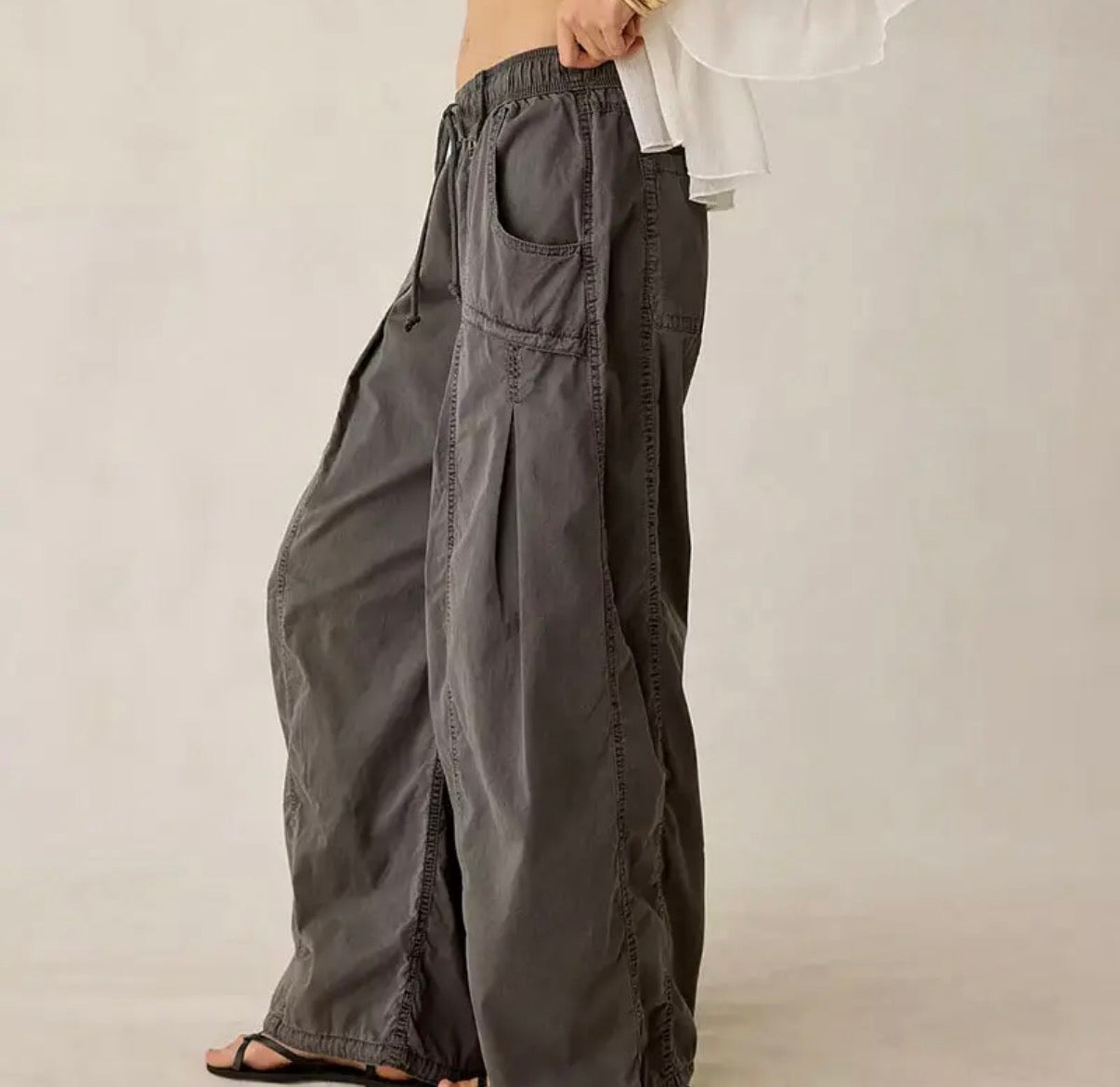 Drawstring Elastic Waistband Wide Leg Pants