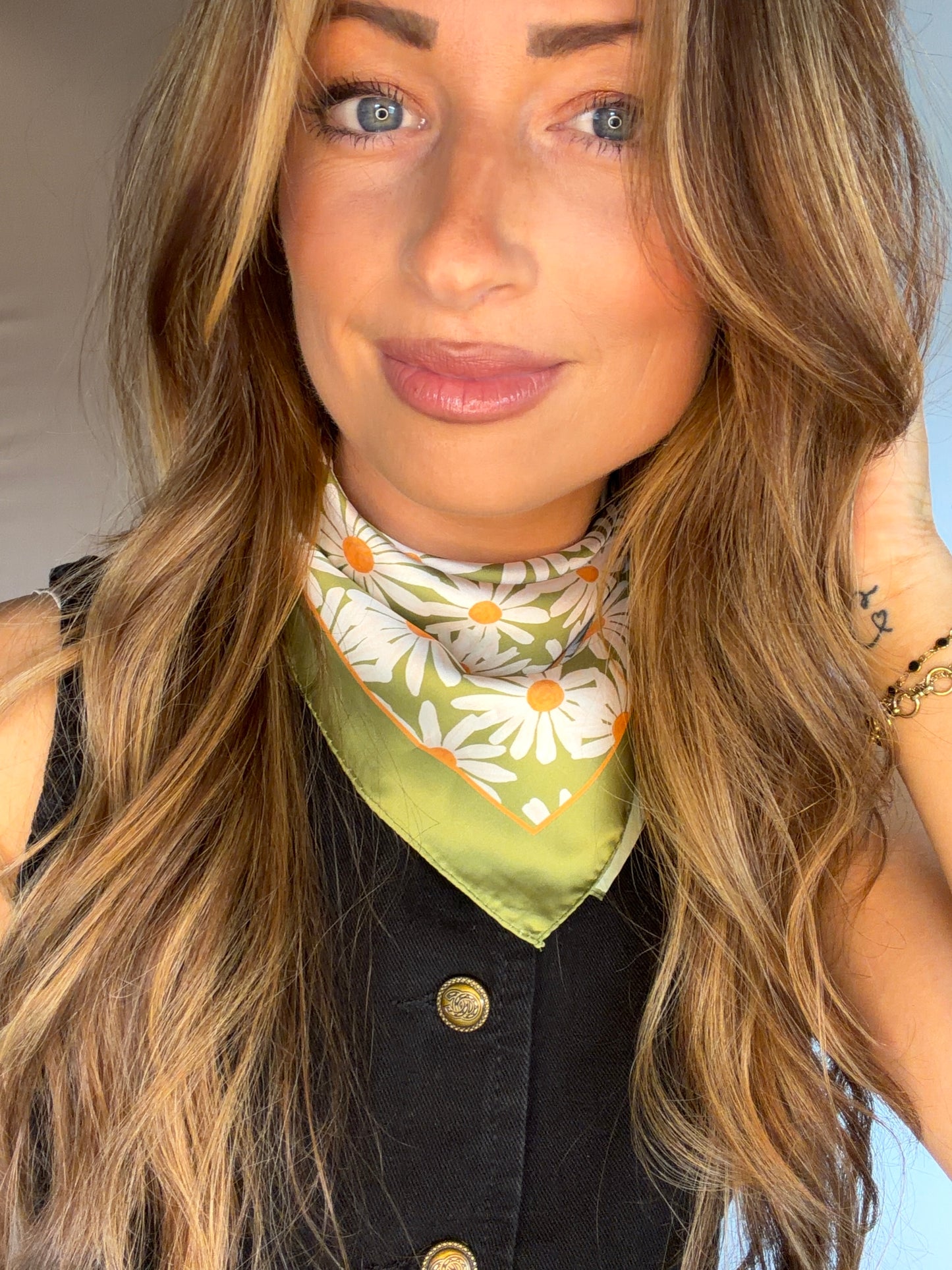 Silky Flower Green Bandana Scarf