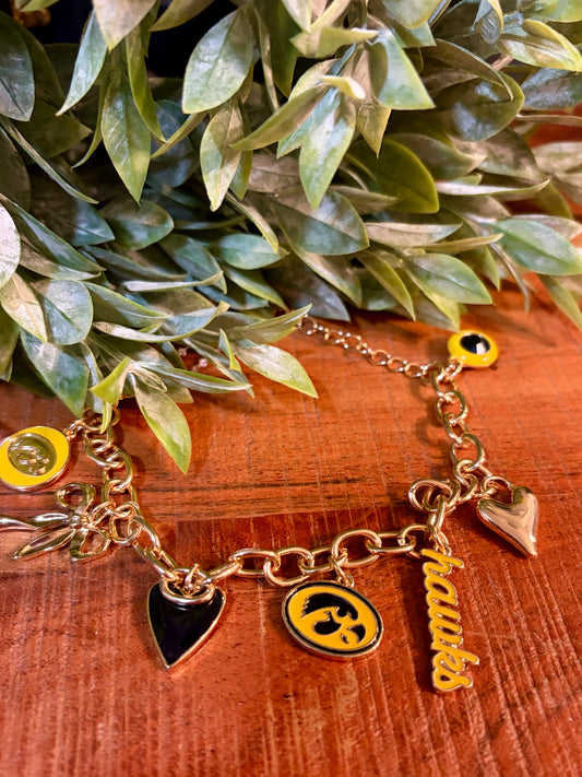 IOWA Hawkeyes Enamel Gold Charm Bracelet