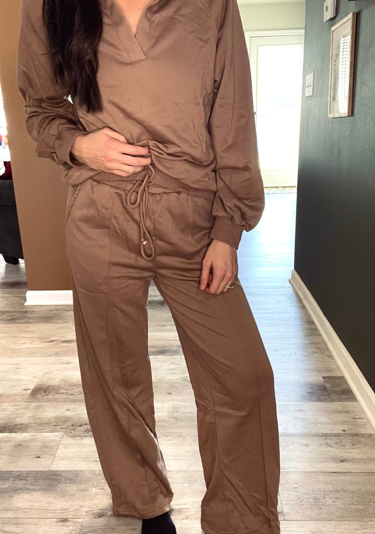 Brown Pullover Two-Piece Sweat Set