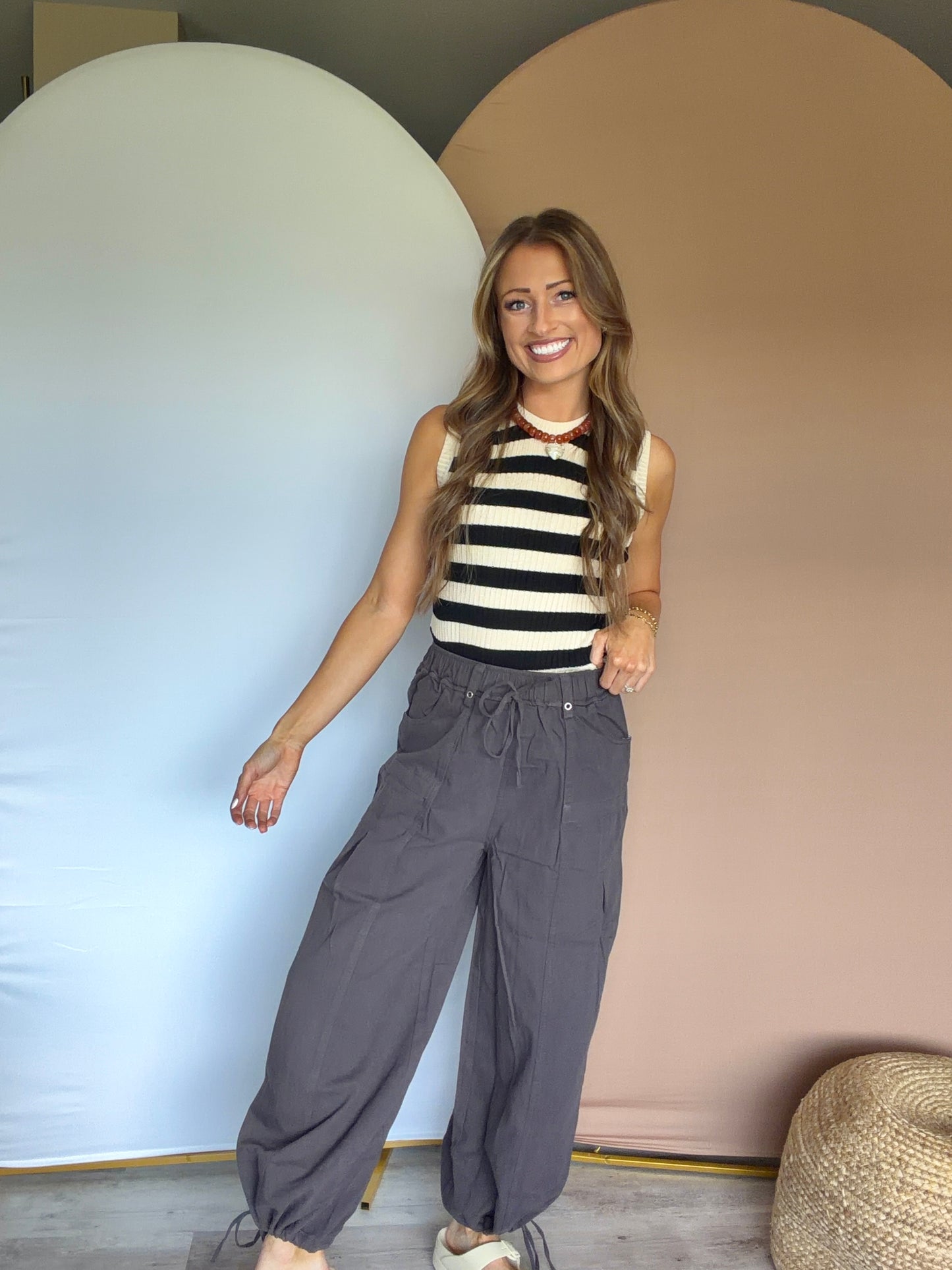 Drawstring Elastic Waistband Wide Leg Pants